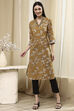 Mustard Yellow Cotton Printed Straight Kurta image number 0