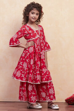 Red Cotton Tiered Suit Set image number 5