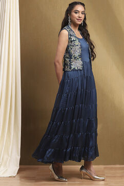 Blue Georgette Festive Tiered Anarkali Dress image number 4