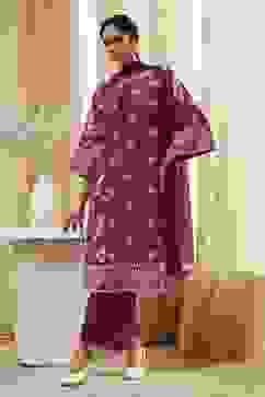 Berry Purple Cotton Straight Suit Set image number 0