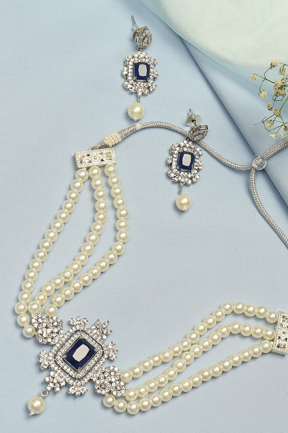 Blue Alloy Necklace Set image number 2