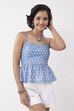 Blue Cotton Printed Tiered Top image number 5