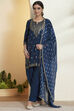 Blue Viscose Blend Straight Suit Set