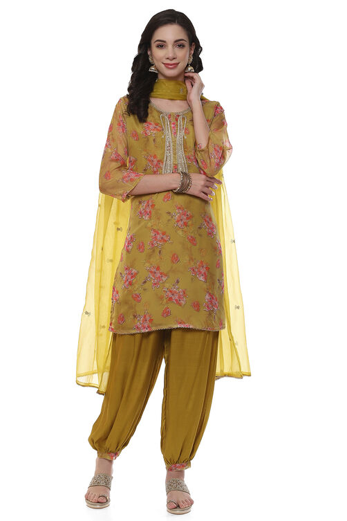 Pink Organza Digital Print Unstitched Suit Set image number 1