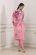 Pink Viscose Modal Straight Kurta Pants Set image number 0