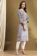 Blue Cotton Printed Straight Kurta image number 4