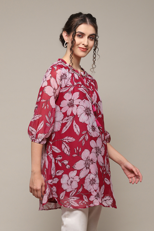 Berry Polyester Straight Printed Top image number 4