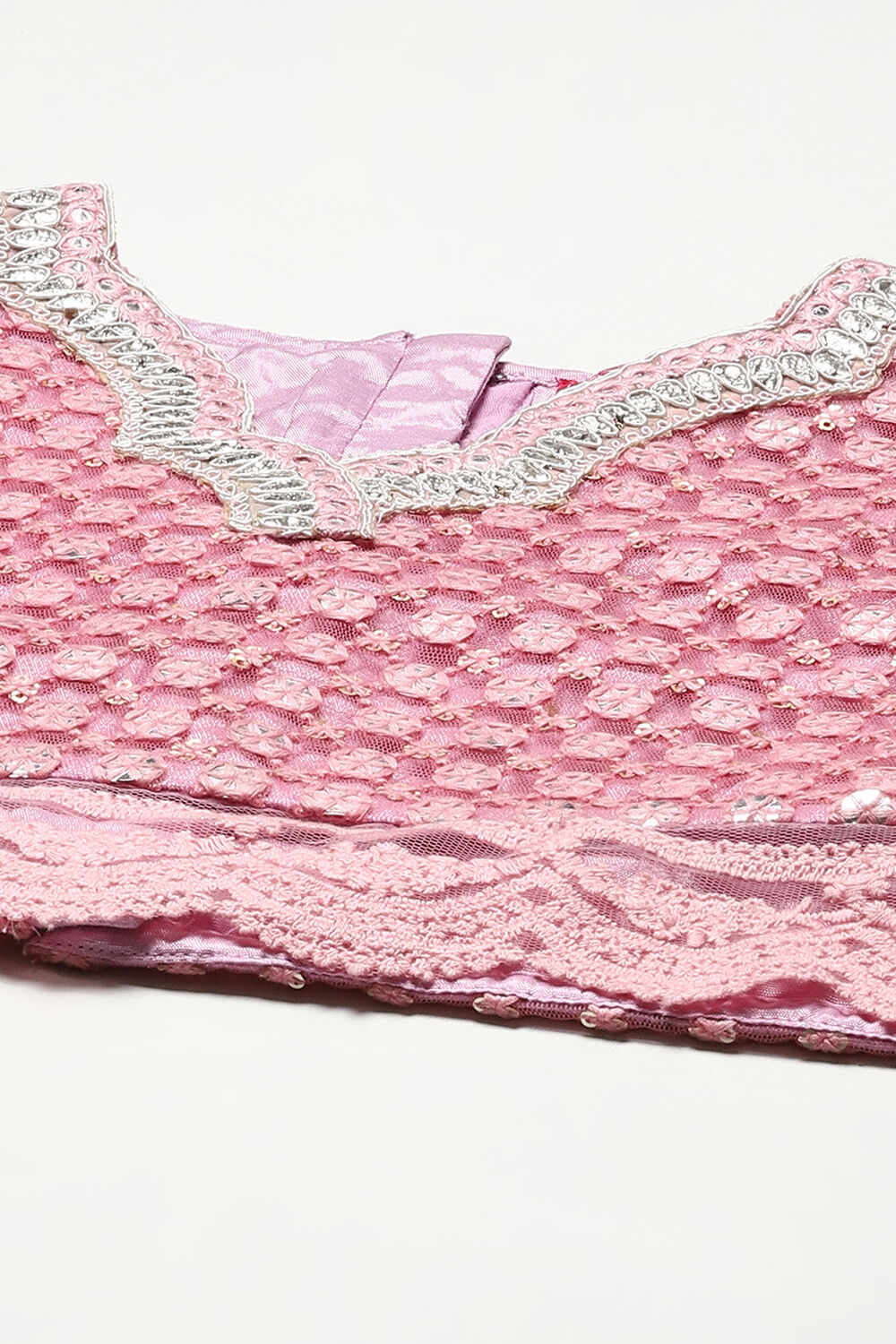 Bubble gum Pink Nylon Short Top Lehenga Set image number 1