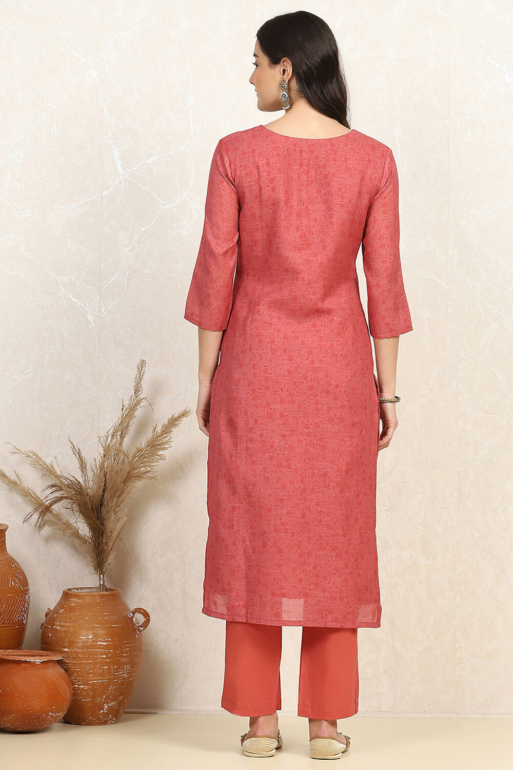 Rust Linen Digital Print Unstitched Suit Set image number 5