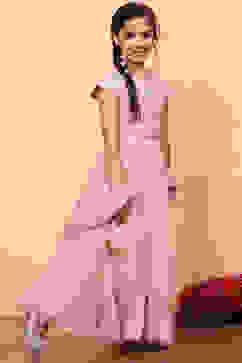 Peach-Toned Poly Chanderi Embellished Straight Lehenga Set image number 4