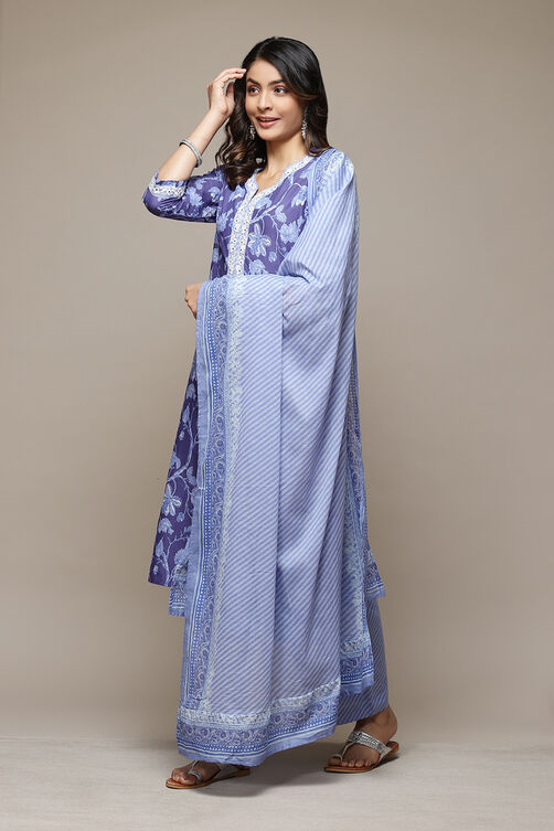 Indigo Cotton Straight Kurta Palazzo Suit Set image number 5
