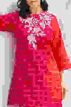 Red Cotton Straight Suit Set image number 1