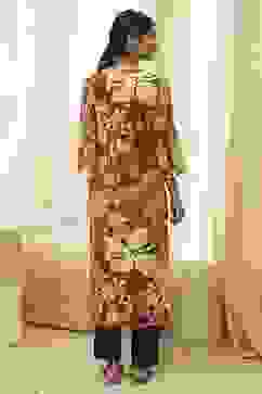 Rust Printed Straight Kurta image number 3