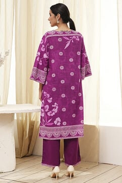 Berry Purple Cotton Straight Suit Set image number 4