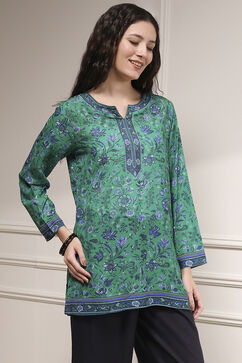 Turquoise Polyester Straight Printed Short Kurta image number 4