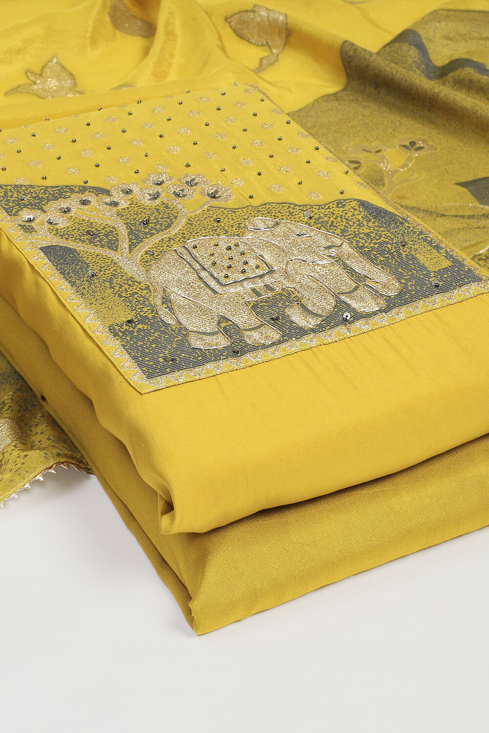 Mustard Modal Unstitched Suit Set image number 5