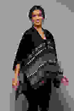 Black Cotton Jacquard Straight Yarndyed Sweater image number 1