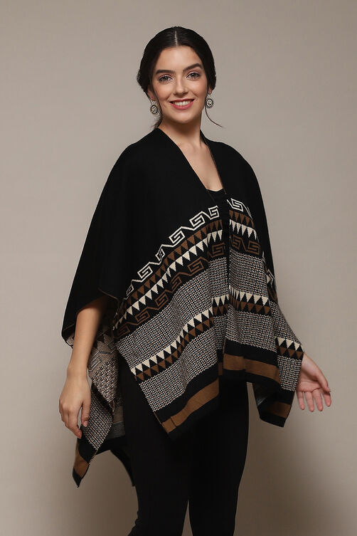 Black Cotton Jacquard Straight Yarndyed Sweater image number 1