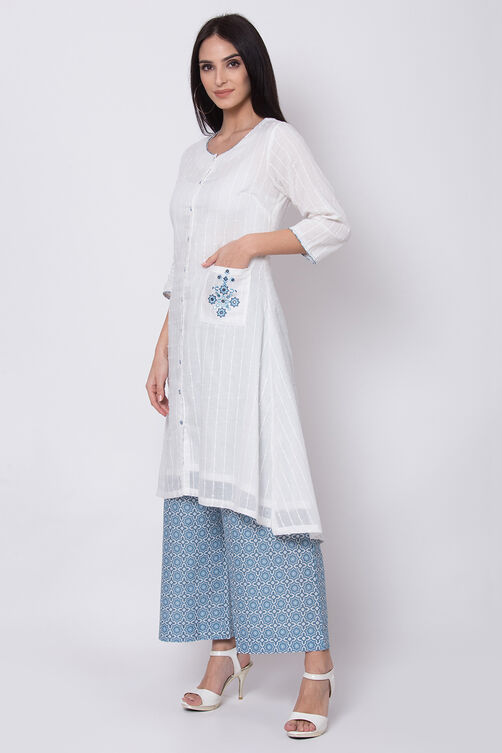 Fuchsia Cotton A-Line Kurta Palazzo Suit Set image number 3