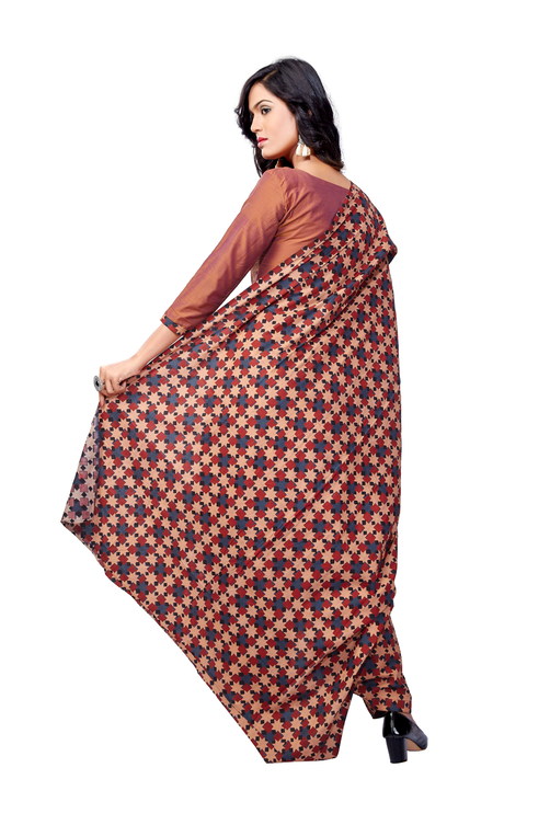 Brown Chanderi Placement Printed Unstitched Suit Set image number 4