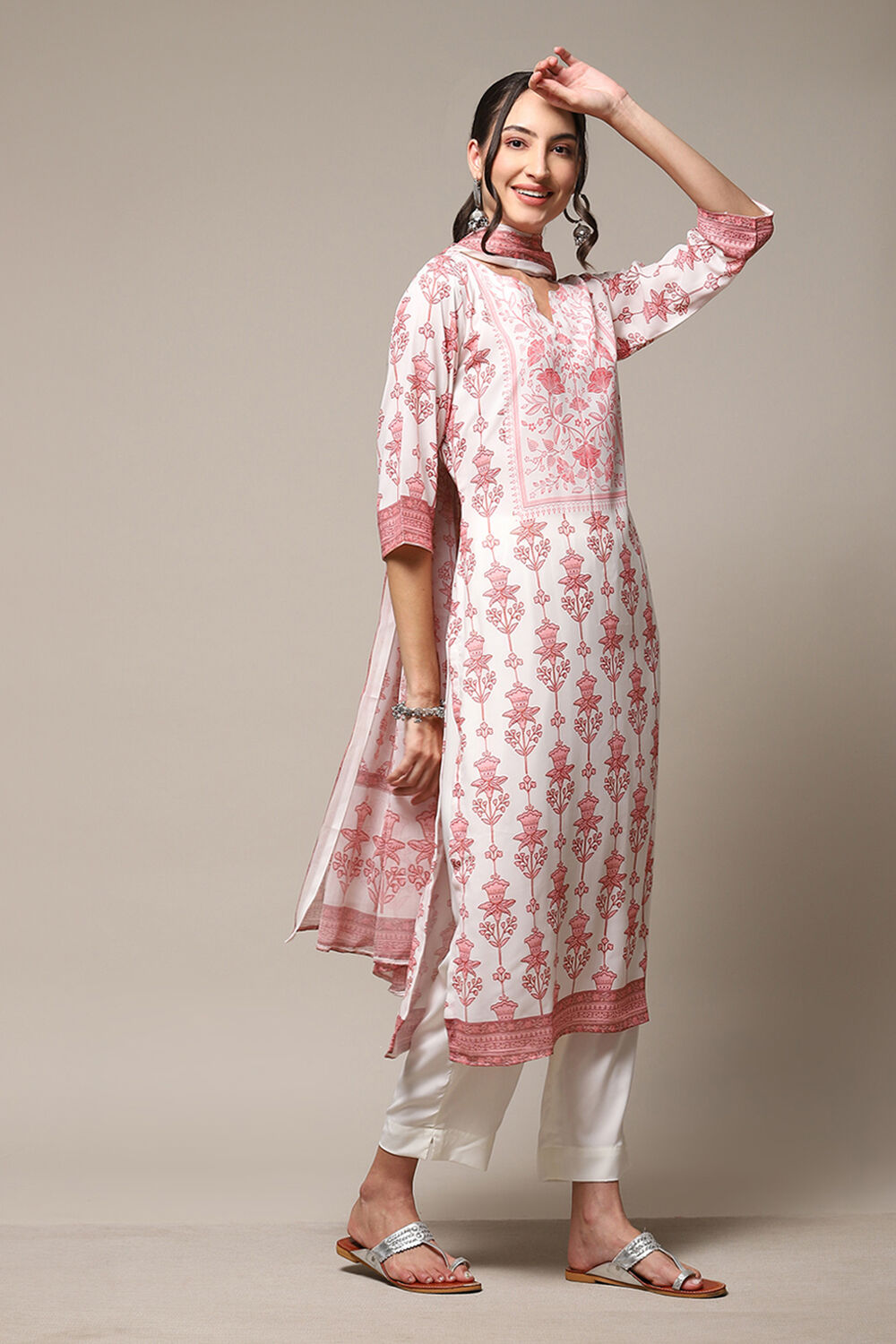 Indigo Chanderi Silk Unstitched Suit Set image number 7