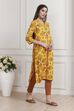 Yellow Floral Printed Straight Kurta image number 4