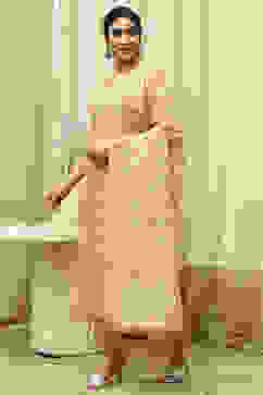 Mustard Chanderi Jamdani Unstitched Suit Set image number 4