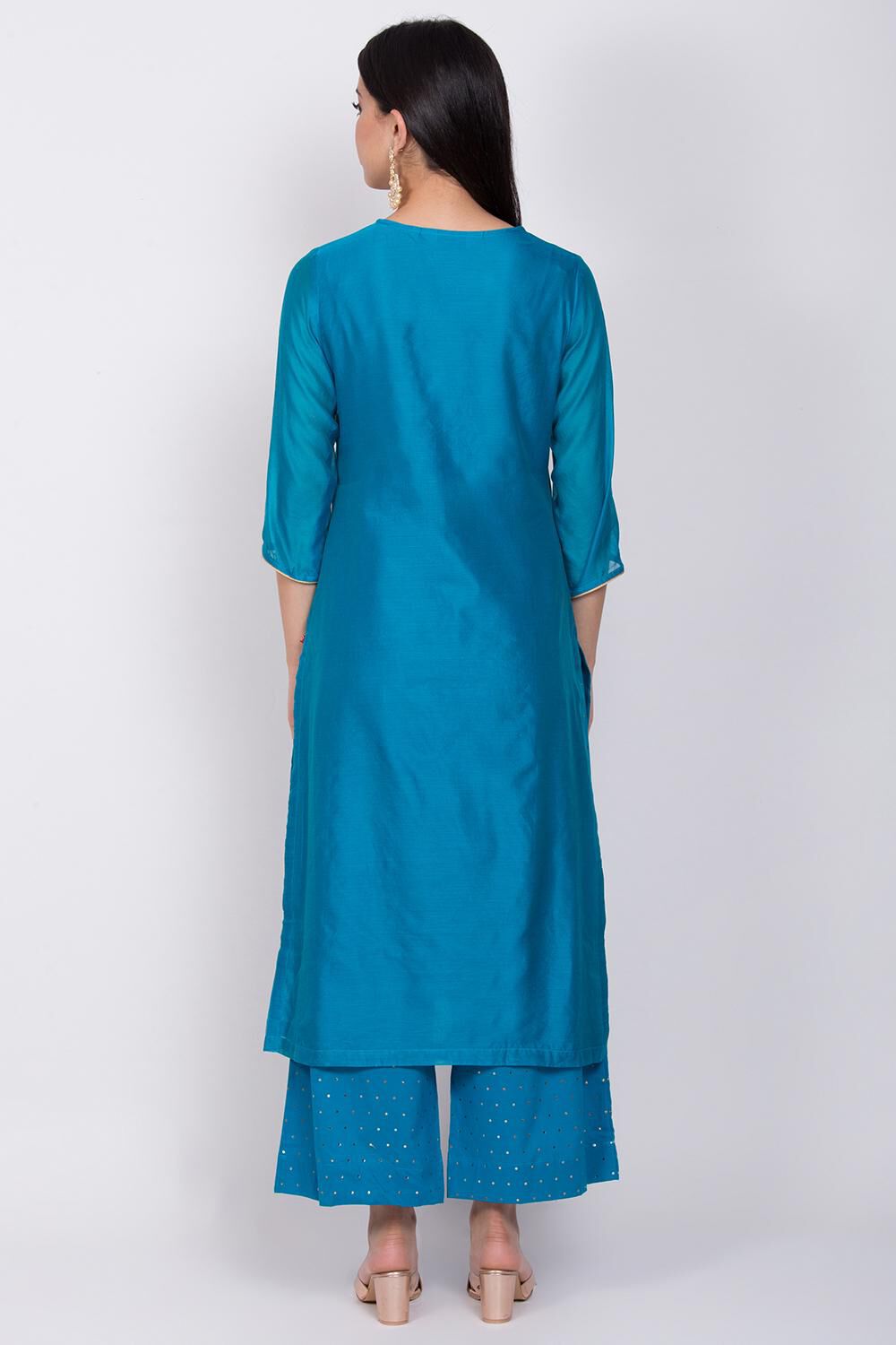 Blue Straight Kurta Palazzo Suit Set image number 4