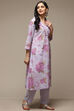 White & Pink Cotton Gathered Kurta Pants Suit Set image number 5