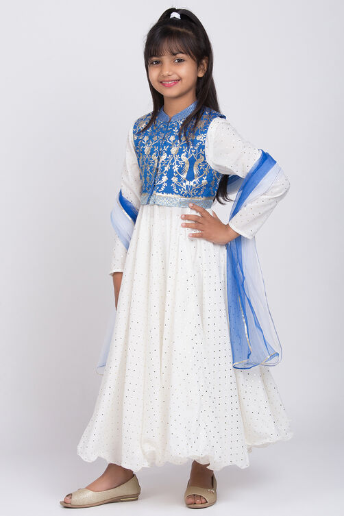 Off White Cotton Anarkali Kurta Churidar Suit Set image number 4