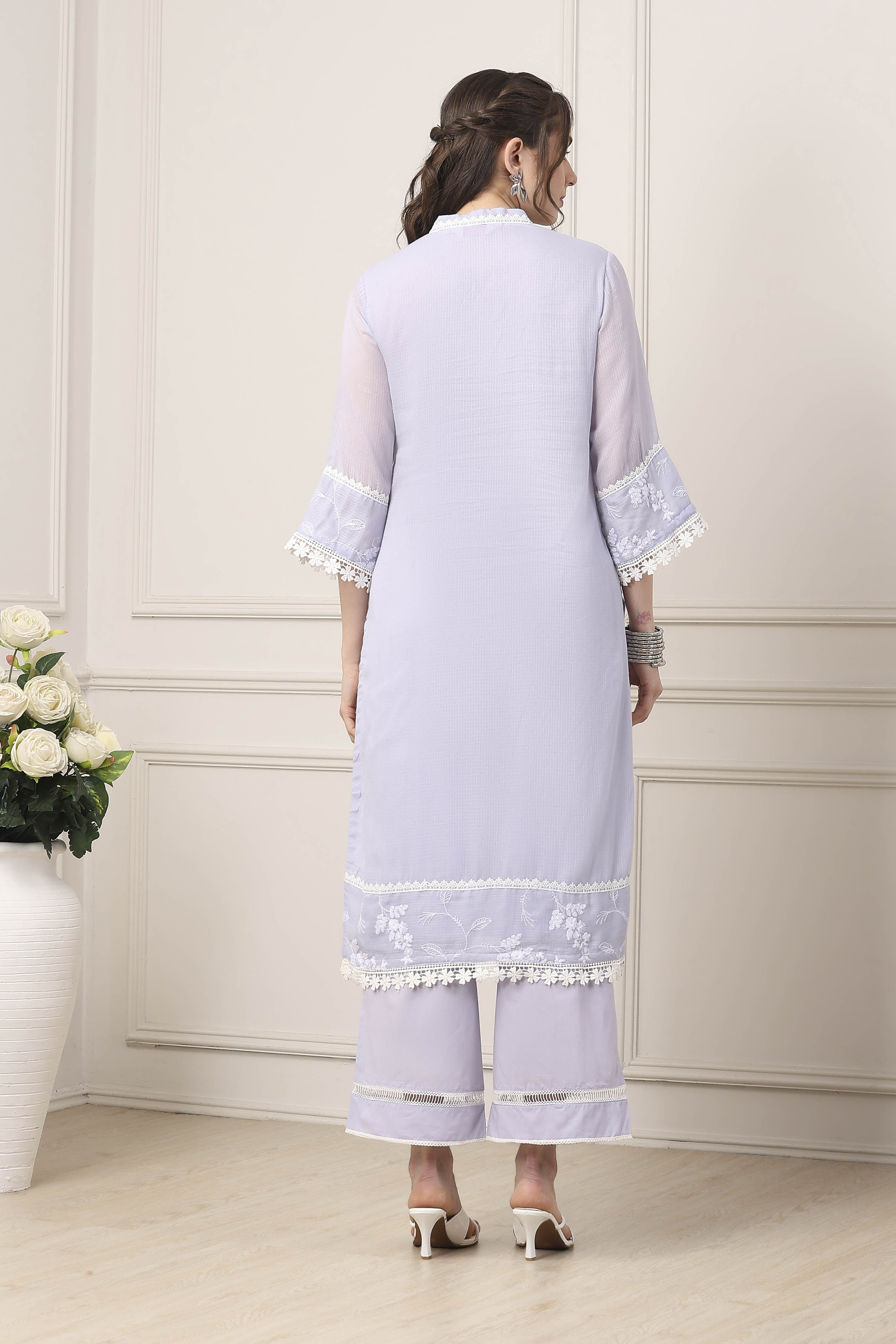 Purple Cotton Straight Suit Set image number 4