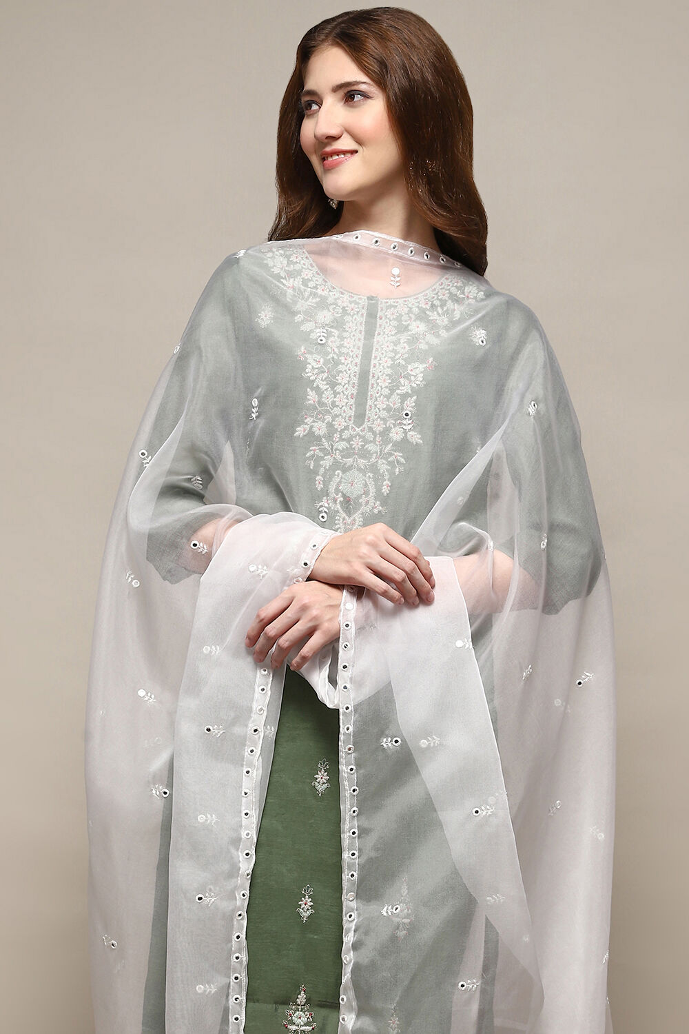 White Nylon Embroidered Dupatta image number 2