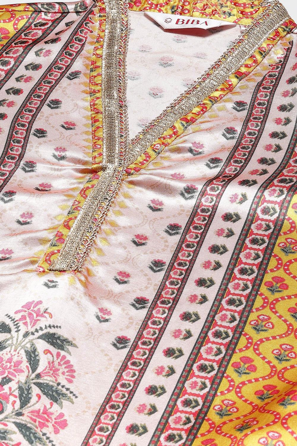 Yellow Silk Blend Straight Kurta Slim Pant Suit Set image number 1