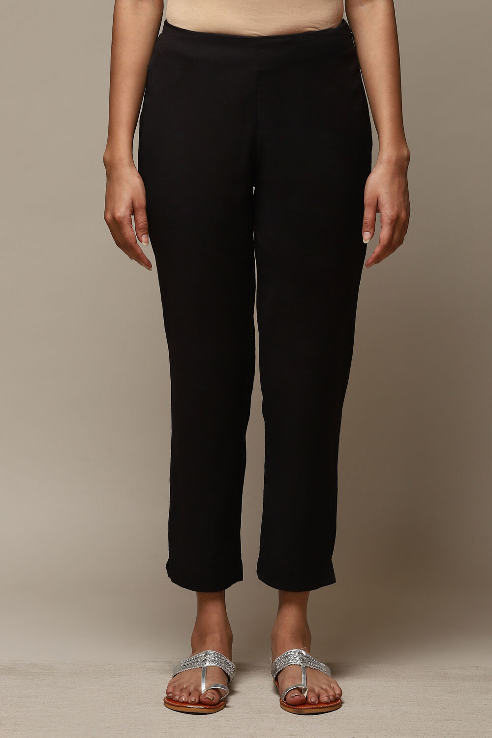 Black Cotton Blend Slim Pant image number 5