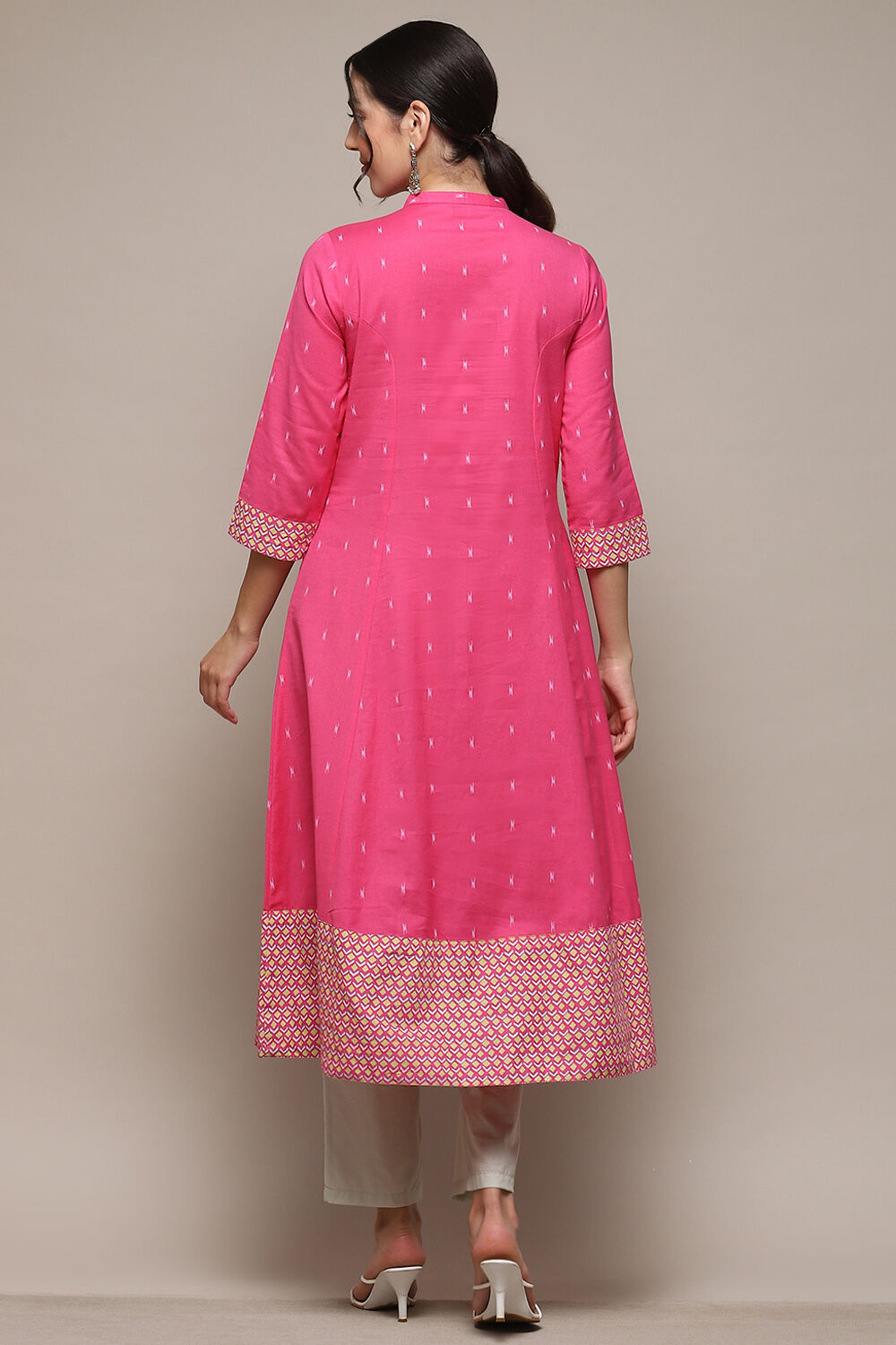 Black Cotton Flax Printed A-Line Kurta image number 3