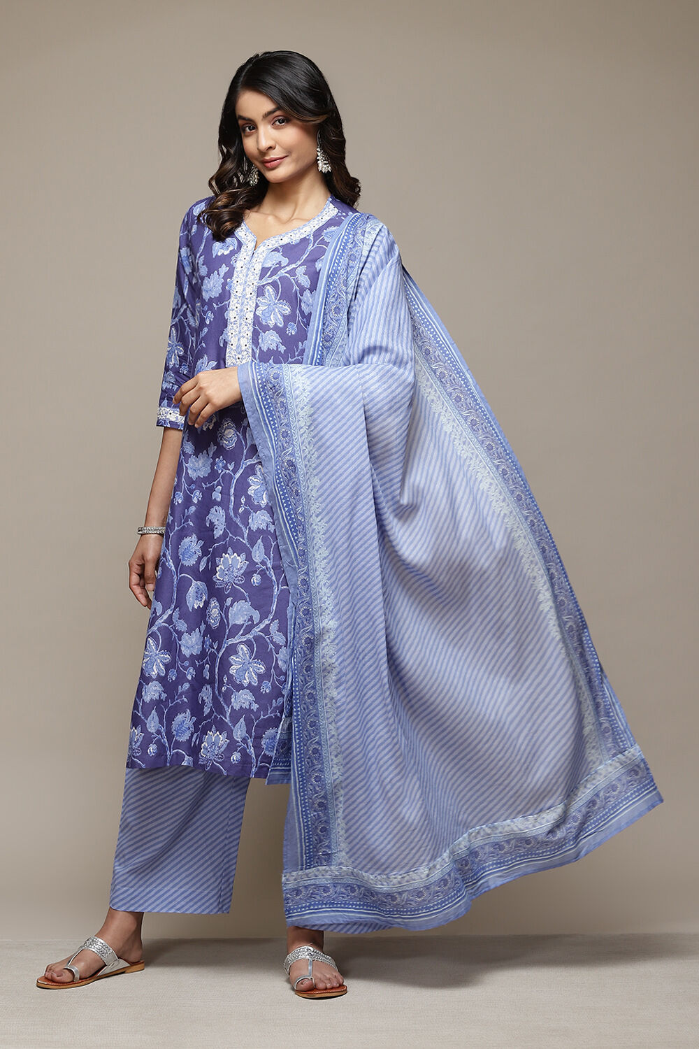 Indigo Cotton Straight Kurta Palazzo Suit Set image number 0