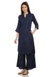 Red Front Open Cotton And Flax Solid Kurta image number 3