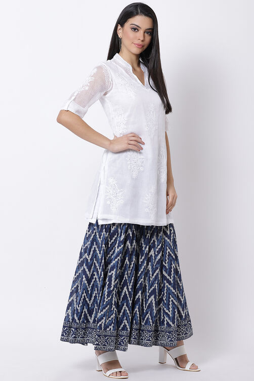 White Cotton Chikankari Kurta Garara Suit Set image number 4