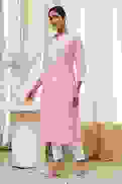 Light Pink Cotton Straight Kurta image number 2