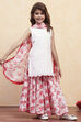 Red and White Cotton Schiffli Straight Suit Set image number 5