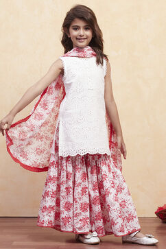White Red Cotton Sharara Suit Set image number 5