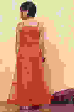 Orange Poly Chanderi Metallic Tiered Flared Lehenga Set image number 4