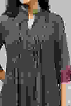 Charcoal and Rust Printed Pleated A-Line Kurta image number 1