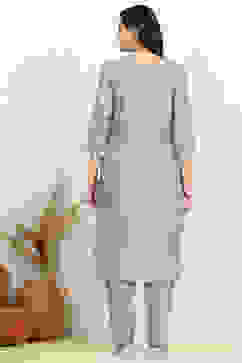 Teal Cotton Embroidered Unstitched Suit Set image number 5