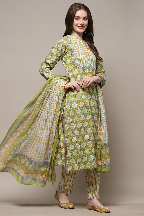 Blue Cotton Screen Printed Unstitched Suit Set image number 7