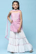 Pink Lehriya Cotton Kurta With Sharara & Net Dupatta image number 7