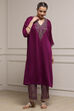 Red Satin Solid Kaftan-Style Kurta Set image number 6