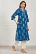 Teal Cotton Straight Kurta image number 4