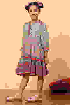 Green Printed Flared Tiered Dress image number 4