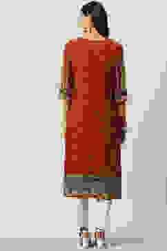 Rust LIVA Straight Printed Kurta image number 3